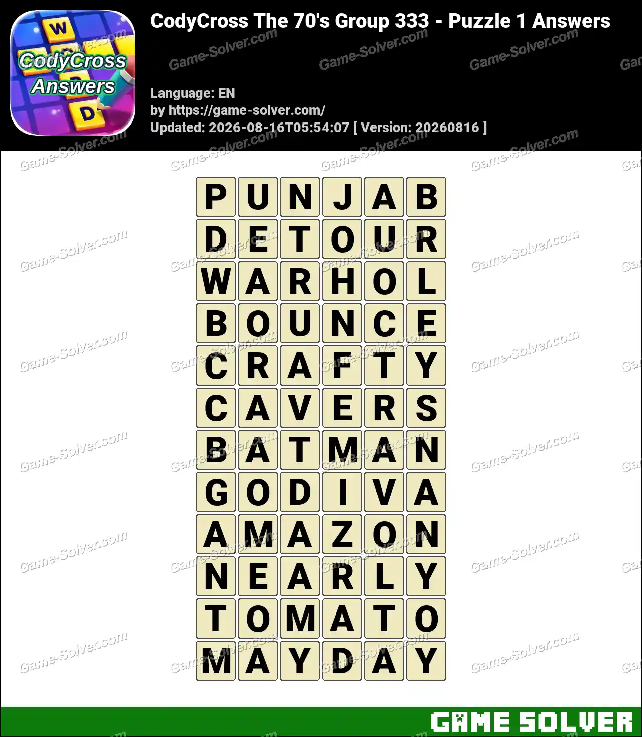 CodyCross The 70’s Group 333 – Puzzle 1 Answers